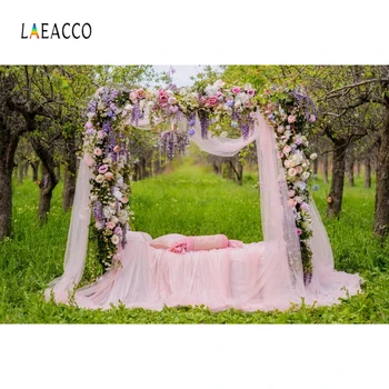 Laeacco Dvorišče In Pašnikov Predalčni Zavese Cvetje, Poročne Fotografije Za Ozadje Po Meri Fotografske Kulise Za Foto Studio
