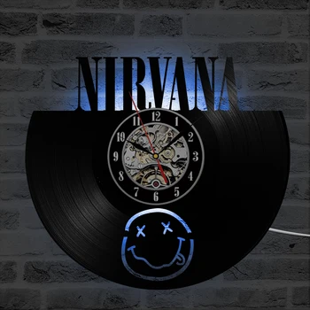 Nirvana Vinil Zapis Ure Starinskem Stilu Črno Visi LED Stenska Ura Ustvarjalnega Classic Rock Glasbe Ura Modna Dekor
