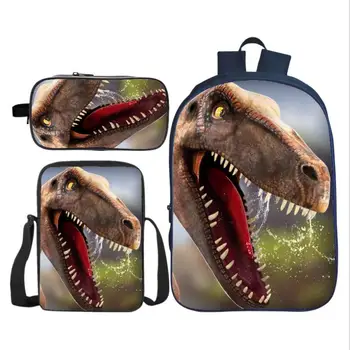 3Pcs/Set Tiskanje 3D Živali Jurassic Park, Dinozaver Otroci Ramenski Nahrbtnik za Otroke, Šolske Torbe za Fante Bookbag Študent Vrečko