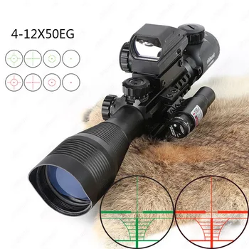 4-12X50 Osvetljeni Rangefinder Reticle Puška Področje Holografski 4 Reticle Očeh 11 mm in 20 mm Rdeča, Laserski Glavnik Riflescop