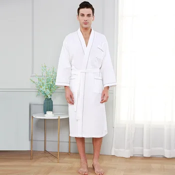 Moške Bele Vaflji Haljo Mehko Kimono Plašč Priložnostne Sleepwear Ljubitelje Dolg Rokav Obleke Kopalni Plašč Svoboden More Domov Oblačila