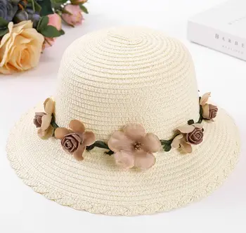 DONGYUN015 Modne poletne ženske priložnostne slamnik Nov ženski lady cvet traku nedelja klobuk Počitnice plaža za zaščito pred soncem Panama skp