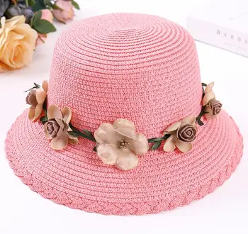 DONGYUN015 Modne poletne ženske priložnostne slamnik Nov ženski lady cvet traku nedelja klobuk Počitnice plaža za zaščito pred soncem Panama skp