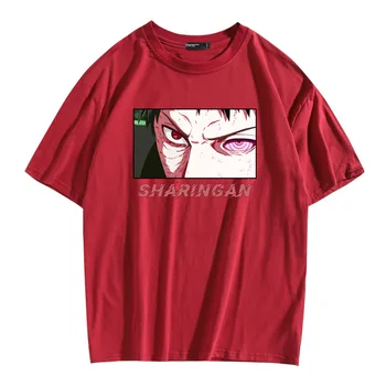 NARUTO Obito Sharingan T Shirt Japonski Anime Tiskanja Kratkimi Rokavi Rdeče Svoboden Vrh Moški Ženske Bombaža T-shirt Harajuku Poletje Tshirt