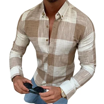 Moška Majica Kariran Dolg Rokav Vrh Priložnostne Srajce za Moške Oblačila Gumb Camisas Par Hombre Moške Srajce Camisas 2020