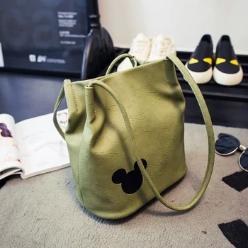 Disney Mickey Mouse Risanka vedro vreča Ramenski Varovanec lady torbici ženske, nakupovanje, Prosti čas PU Modna Torba