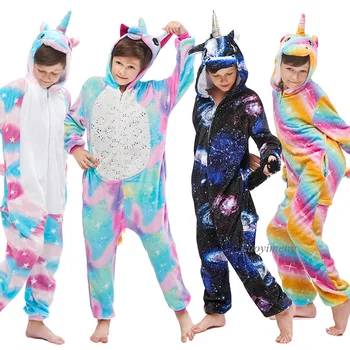 Pozimi Kigurumi Pižamo Samorog Risank Anime Živali Onesies Otroci Sleepwear Flanela Toplo Dekleta Fantje Jumpsuit Otroci Pižame