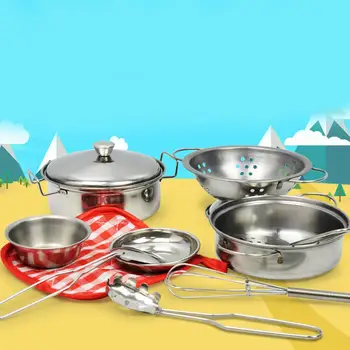 RCtown 10Pcs/komplet Kuhinja se Pretvarjamo, Kuhanje Igrača kuhinjskih pripomočkov za Otroke iz Nerjavečega Jekla, Lonci, Ponve za Kuhanje Pripomočki