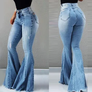 Ženske Jeans 2020 Letnik Mikro Rog Ženske Suh Visoko Pasu Denim Flare Slim Hlače Ženske Hlače Plus Velikost Pomlad Jesen D30