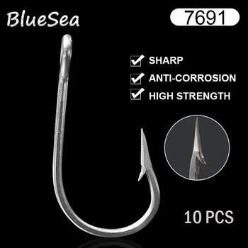 BlueSea 7691 10 Kos/Paket Iz Nerjavečega Jekla Trnkov Na Debelo Morju Velike Ribe Kljuke Morju Demon Kljuke Tuna Vabe Fishhooks