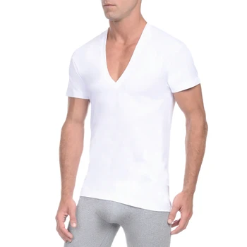 KalvonFu Moške Globoko V Vratu T Shirt Kratek Sleeve Solid Priložnostne Spodnja Mens Bombaž Poletje Basic majica s kratkimi rokavi