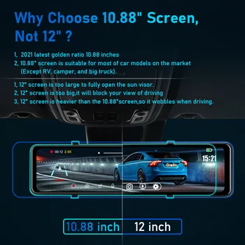 Jansite 10.88 palčni Dash Kamera Spredaj in Zadaj Ultra HD 2.5 K+1080P Avto DVR Ogledalo Night Vision 24H Parkiranje Zaslon GPS Tracker