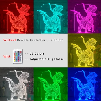 Nova 3D LED Noč Svetloba Svetilke Fire Dragon 7 Barvo Daljavo /Touch Kontrole namizne Svetilke Za Otroke Rojstni dan, Božič, Darila, Spalnica Dekor