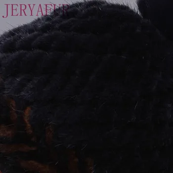 Nove Modne Zimske Ušesa Toplo Ženske Pletenje Skp Pravi Naravni Mink Klobuki Dva-barvno Ujemanje Cross-vezavi S Lisica Krzno Pompom Na Vrh