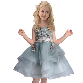 Vroče prodaje dekle obleko oblek za dekleta 2-8 let til obleko dekle Žogo Obleke Kolena-Dolžina roža punca obleke