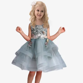 Vroče prodaje dekle obleko oblek za dekleta 2-8 let til obleko dekle Žogo Obleke Kolena-Dolžina roža punca obleke