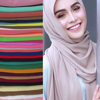 Visoka Kakovost Pearl Mehurček Šifon Muslimanska Oblačila Hidžab Šal Šal Glavo Ovijte Foulard Navaden Barvo