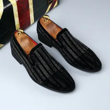 Moški Konicami prstov stanovanj Vožnjo Čevlji Loafers Moški Modni obleko čevlje Nosorogovo Black Stranka Poročni Čevlji velika velikost 229