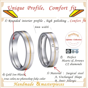 1 par platinum Slog belo zlato barvo moških in žensk, poročni prstani set za pare ljubezen zveze prst prstan