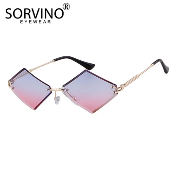 SORVINO Retro Odtenkih Za Ženske Prevelik Diamond sončna Očala Moških Luksuzne blagovne Znamke Oblikovalec Rimless Modro Črni Kvadrat Sonce Očala P320