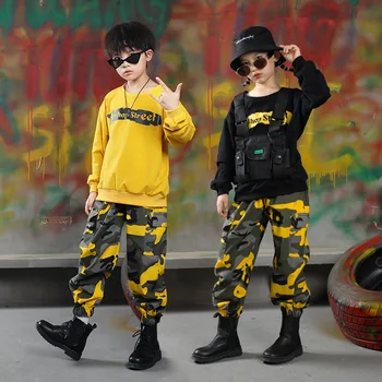 Otrok Hip Hop Oblačila Majica Rokavi Top Prikrivanje Taktično Tovora Hlače za Dekleta, Fantje, Jazz Ples Kostum, Obleke Ulice