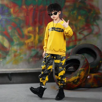 Otrok Hip Hop Oblačila Majica Rokavi Top Prikrivanje Taktično Tovora Hlače za Dekleta, Fantje, Jazz Ples Kostum, Obleke Ulice