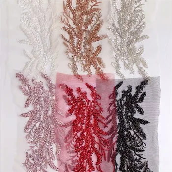1 par razkošnih Šivanje Čipke Tkanine 10*35 cm Barve beaded Vezenje Cvet Veliko Čipke Aplicirano Za Poročne obleke, Poročne Obleke
