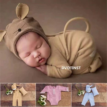 Dvotinst Newborn Baby Fotografija Rekviziti Srčkan Živali, Obleke Bonnet Klobuk Vzglavnik, Nastavite Bodysuit Fotografia Studio Posname Fotografijo Rekviziti