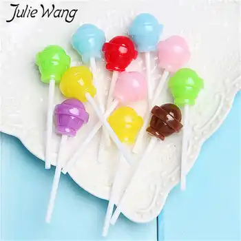 Julie Wang 10PCS Smolo Lollipop Sladkarije Sluzi Čare Multi-barvni Umetno Hrano, Obeski, Nakit, Ogrlica, Zapestnica dodatno Opremo