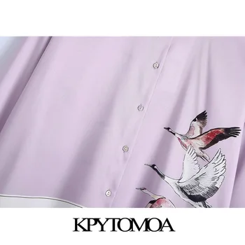KPYTOMOA Ženske 2020 Moda Živali Tiskanja Svoboden Prijetno Vintage Bluze z Dolgimi Rokavi, Gumb-up Ženske Majice Elegantna Vrhovi