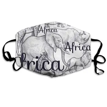 Afriške Živali In Napisi Stroj Za Večkratno Uporabo Maske, Bombaž Proti Prahu, Pol Obraza, Ust, Maska Za Otroke, Najstnike Moški Ženske Z