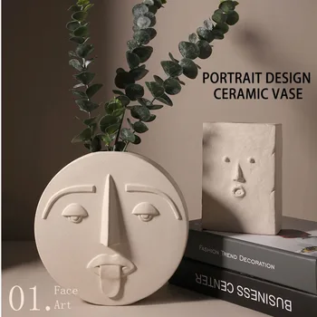 Skandinavski Slog Moderne Obraz Masko, Keramične Vaze Doma Dekoracijo Vaze Glavo Mat Tabela Cvet Vazo za Poročno Dekoracijo Prop