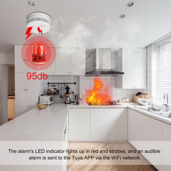 Inteligentni WiFi Strobe Smoke Detector Brezžični požarni Alarm Senzor APP Nadzor Dima je Naprava, Alarmni Sistem, Lučka
