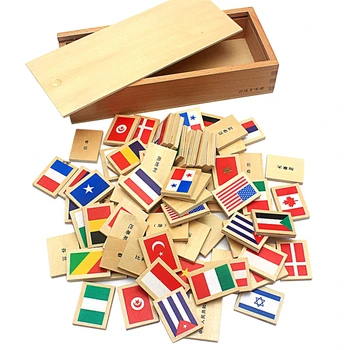 2019 Nov Prihod Montessori Lesa Domino Bloki 80Pcs Zastav Domino z Leseno Škatlo Igrač za Otroke Predšolski Darilo za Fante Dekle
