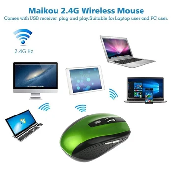 2.4 G Wireless Ergonomic Optično Miško, 1800 DPI, 6 Gumbov z USB 2.0 sprejemnik za Macbook Prenosnik, Namizni, RAČUNALNIK, -Zelena