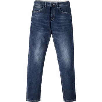KUEGOU Bombaž Jesen Pomlad Oblačila Kavbojke Opraskan Obrabe Slim Moda Hlače Visoke kakovosti Stretchy Jeansa, Moške hlače LK-1840