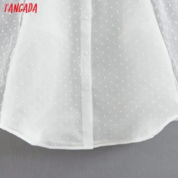 Tangada ženske bele šifon prozorno bluzo z dolgimi rokavi znižuj ovratnik ženski prevelike majice stilsko dame vrhovi SL364