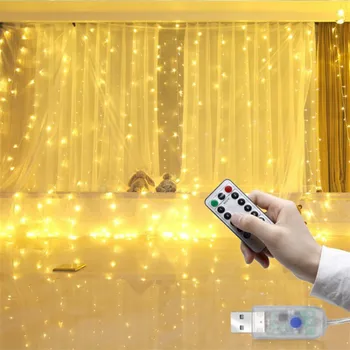 3M USB LED Zavese Niz Luči Flash Pravljice Garland Daljinski upravljalnik za Novo Leto Božično Dekoracijo na Prostem Poroka Doma Dekor