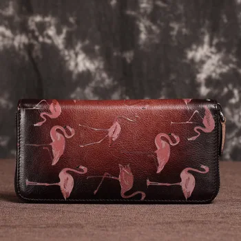 Ženski Multi-Kartice Ženske Denarnice Denarnica Flamingo Tiskanje Denarja Posnetke Zapestje Vrečke Pravega Usnja Dolgo Sklopka Priročno Zadrgo Vrečko Nova