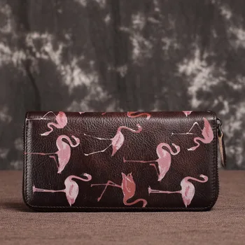 Ženski Multi-Kartice Ženske Denarnice Denarnica Flamingo Tiskanje Denarja Posnetke Zapestje Vrečke Pravega Usnja Dolgo Sklopka Priročno Zadrgo Vrečko Nova