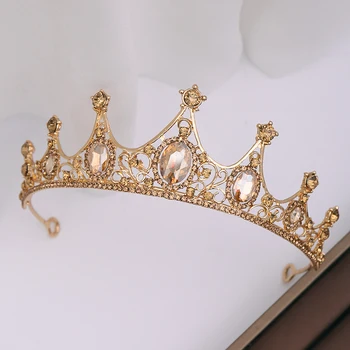 Novo Šampanjec Poroko Krono Pribor Za Lase Poročne Kristalno Headdress Crown Princess Tiara Nevesta Poročni Dodatki Za Lase