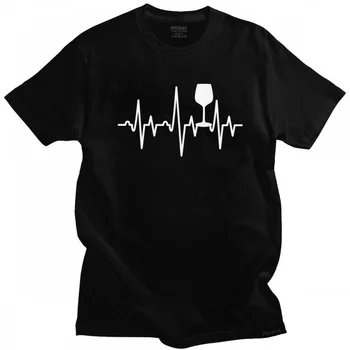 Rdeče Vino srčni Utrip T Shirt za Moške Bombaž Modni T-shirt Kratek Rokav Moda Tee Vrhovi Ohlapno Fit, Oblačila Merch