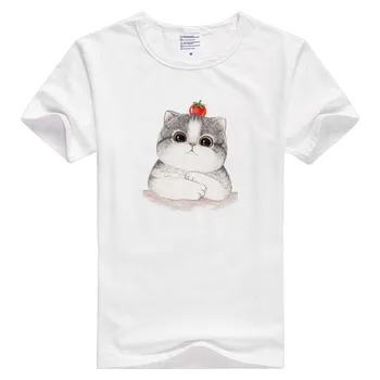 Paradižnik mačka risanje kratek rokav casual Moški Ženske T-shirt Udobno Tshirt Kul Tiskanja Vrhovi Tees Moda GA1019