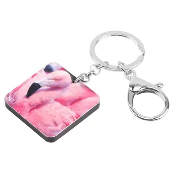 Bonsny Akril Kvadratnih Pink Flamingo Ptica Keychains Keyring Živali Ključnih Verige Nakit Za Ženske Ljubimec Dekleta Darilo Torbico Opremo