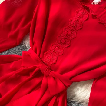 Ženske Hooded Rdeče Dolgo Obleko Letnik Dolg Rokav Vezenje Šifon Obleke Ženska Počitnice Plaže Vestidos Mujer Jeseni leta 2020