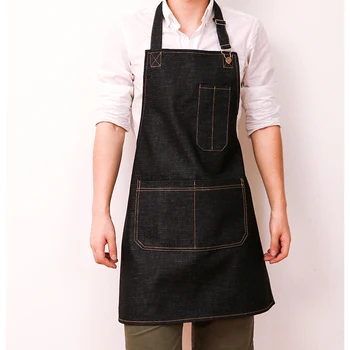 Denim predpasnik kavarna učitelj bombažno platno kuhinja moških in žensk slikarstvo korejski moda delovne obleke po meri logo