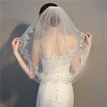 BEPEITHY 2020 Kratek Poročni Veil Čipke Rob Dve Plasti Moda Poročne Veils