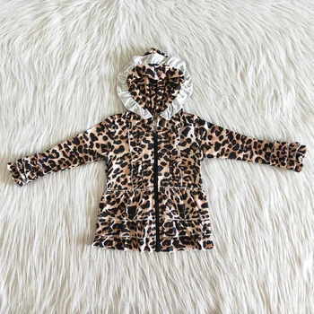 Debelo/drobno leopard suknjič baby dekleta hooded zadrgo outwear otroci ruffle plašč jesensko jakno z ruffles