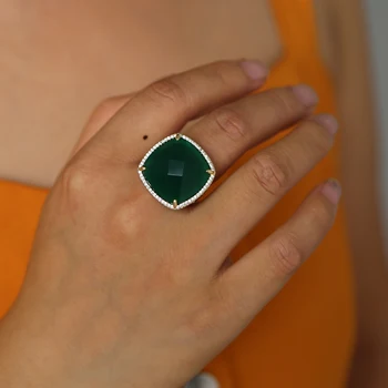 Fine nakit velika zelena gem kamen cocktail obroč za ženske poroko milost in plemstvo prst nakit za ženske, dame darilo velikost #7