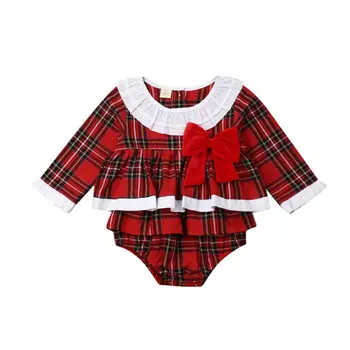 Božič Malčke Baby Dekle Božična Obleka, Cvetni Listi, Ki So Dolgi Rokavi Mozaik Kariran Shirt Obleko Jumpsuit Obleko Jeseni Otroška Oblačila